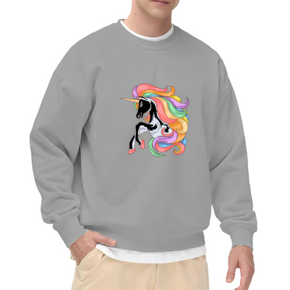 Rainbow Mane Unicorn Crewneck Sweatshirt - Magical Prancing Unicorn Pullover, Fantasy Gift, Pastel Rainbow Top