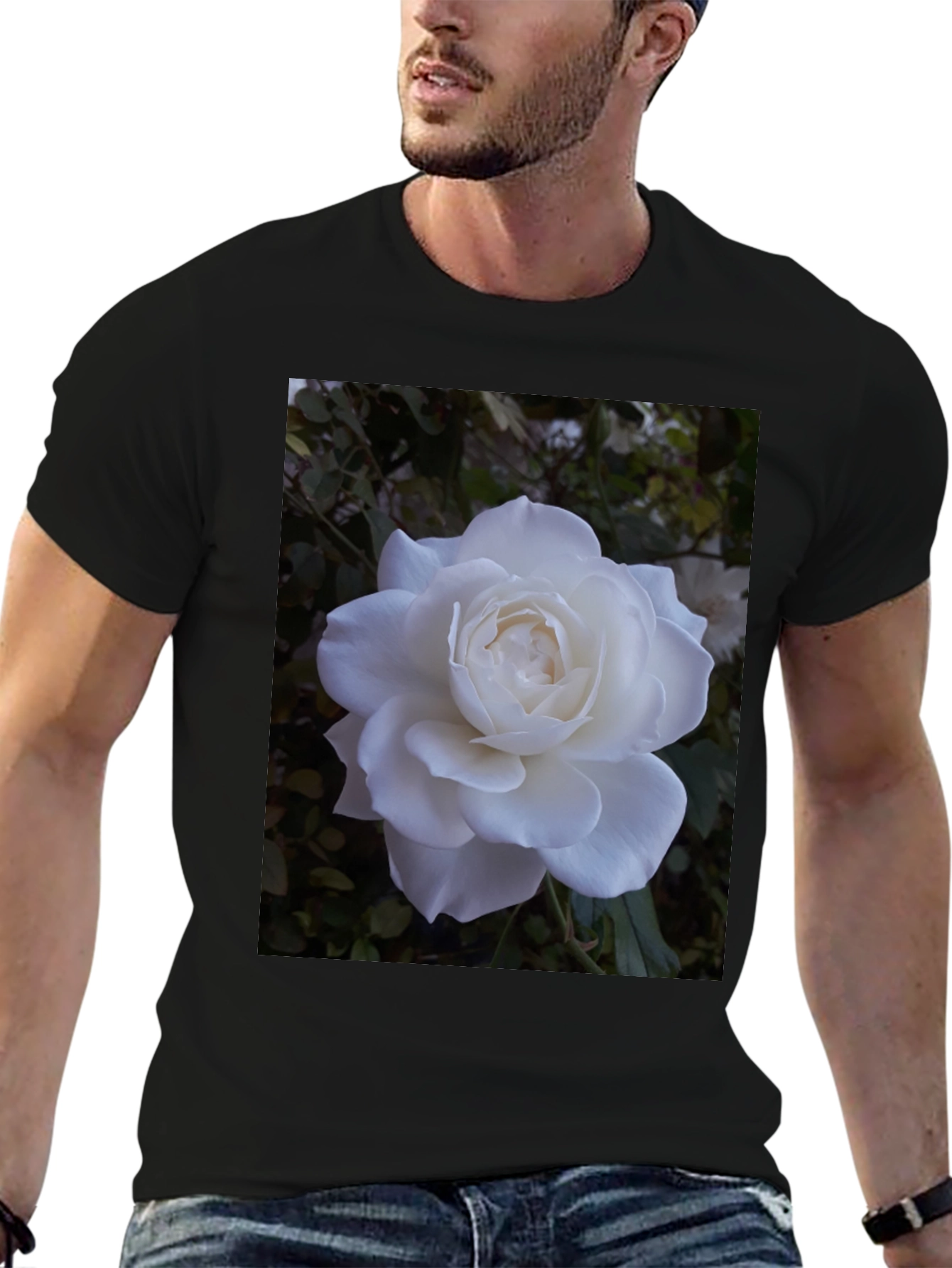 White Rose Graphic Black T-Shirt