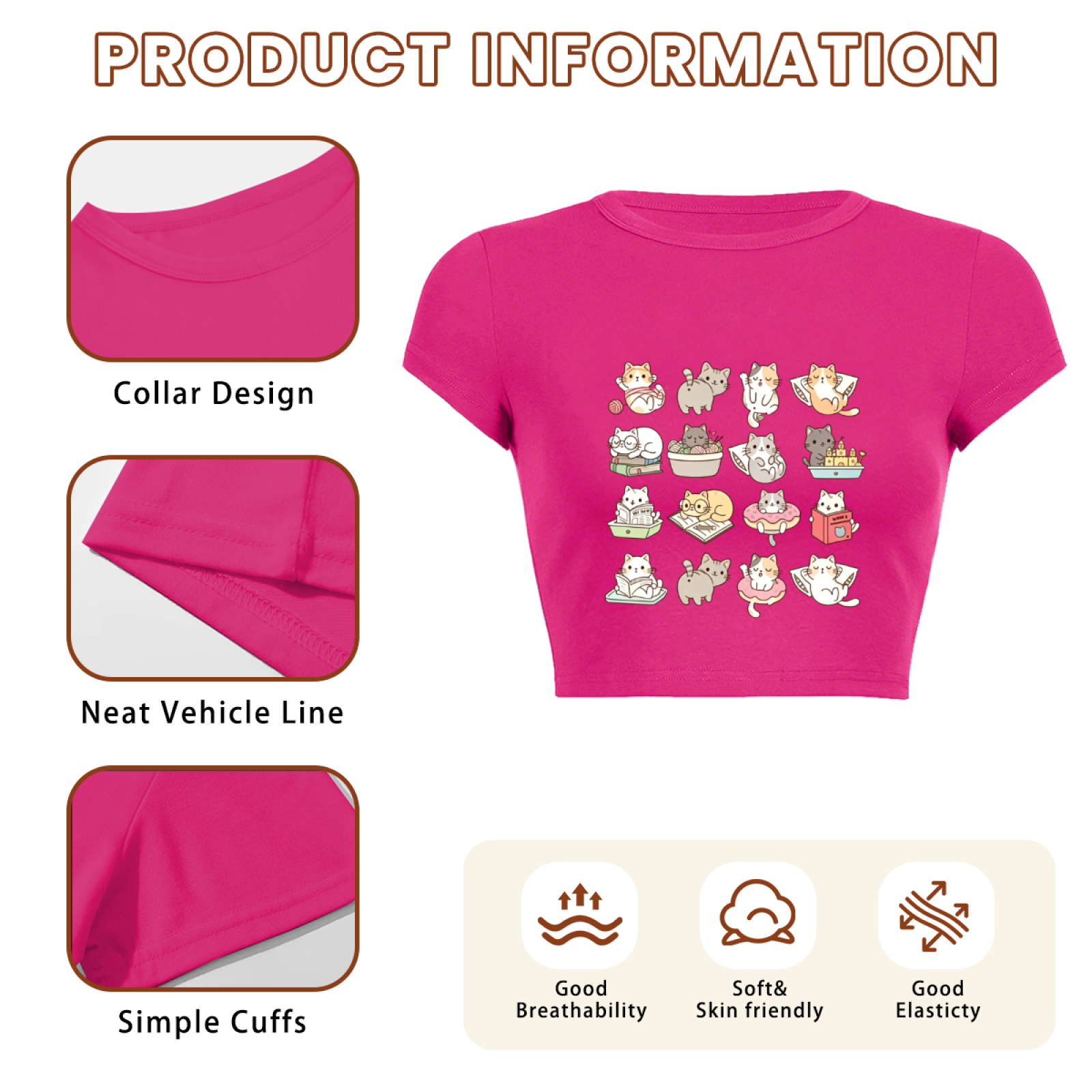 Grid Cute Playful Kittens Coquette Pink Slim Crop Shirt