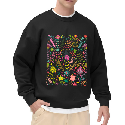 Colorful Folk Floral Bloom Pattern Crewneck Sweatshirt - Vibrant Floral Botanical Print