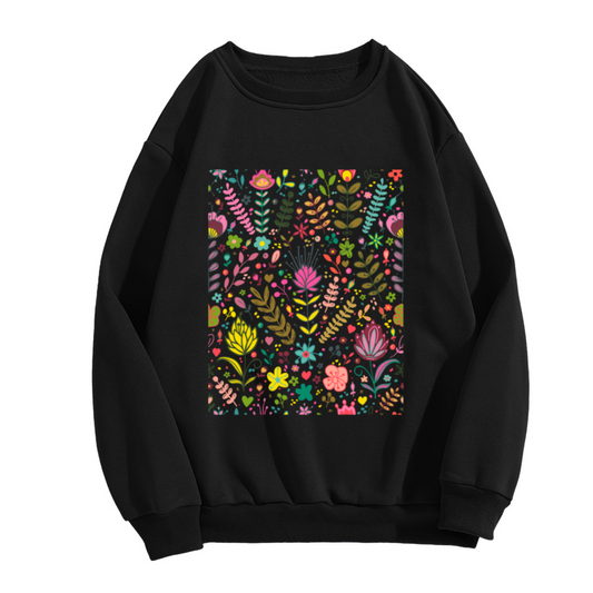 Colorful Folk Floral Bloom Pattern Crewneck Sweatshirt - Vibrant Floral Botanical Print