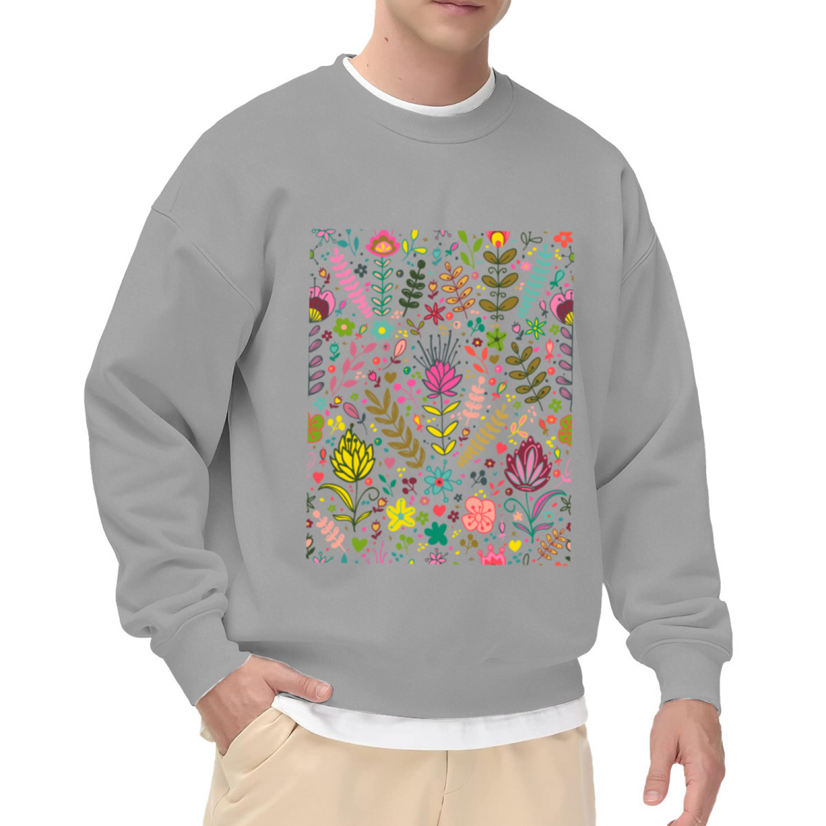Colorful Folk Floral Bloom Pattern Crewneck Sweatshirt - Vibrant Floral Botanical Print