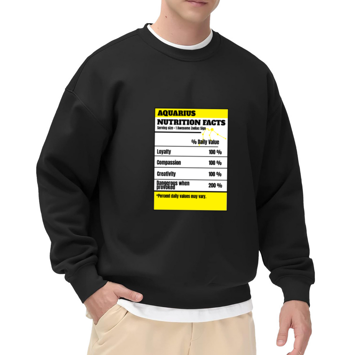 Aquarius Nutrition Facts Zodiac Parody Crewneck Sweatshirt | Funny Astrology Label Pullover, Aquarius Gift