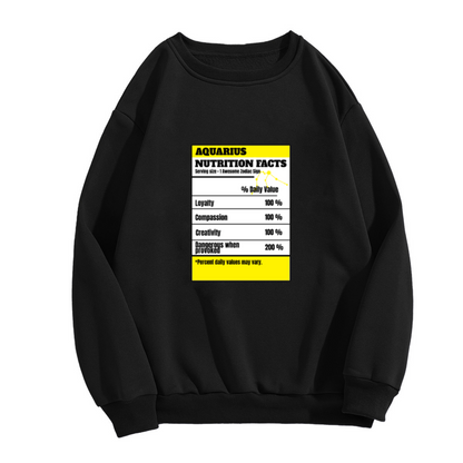 Aquarius Nutrition Facts Zodiac Parody Crewneck Sweatshirt | Funny Astrology Label Pullover, Aquarius Gift