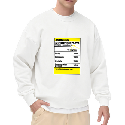 Aquarius Nutrition Facts Zodiac Parody Crewneck Sweatshirt | Funny Astrology Label Pullover, Aquarius Gift