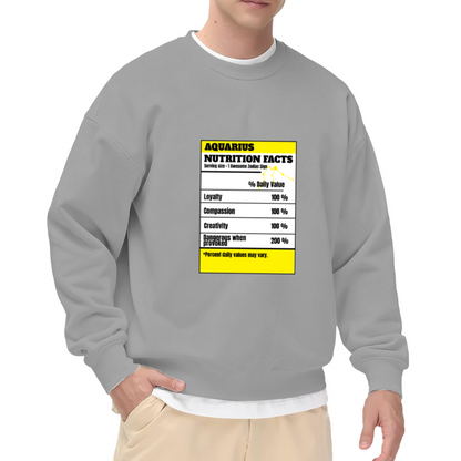 Aquarius Nutrition Facts Zodiac Parody Crewneck Sweatshirt | Funny Astrology Label Pullover, Aquarius Gift