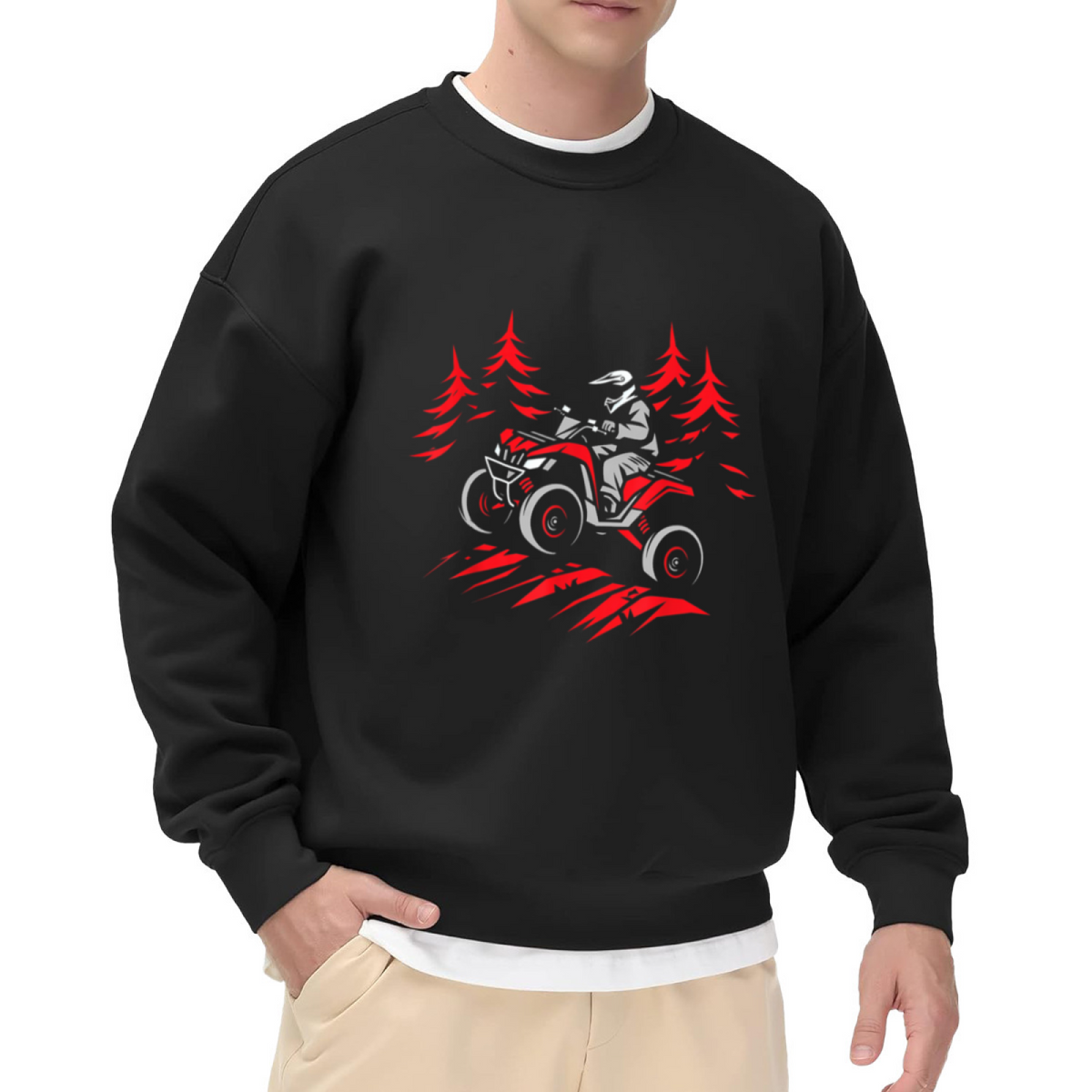 ATV Quad Rider Off Road Crewneck Sweatshirt, Forest Trail Extreme Sports Pullover, Quad Biking Gift