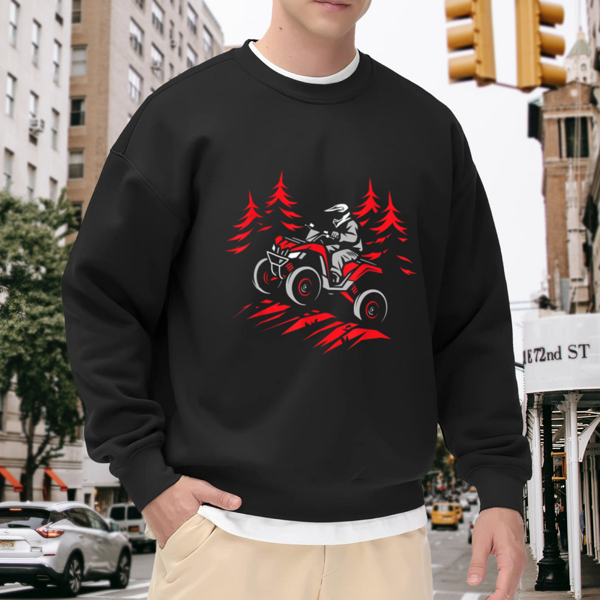 ATV Quad Rider Off Road Crewneck Sweatshirt, Forest Trail Extreme Sports Pullover, Quad Biking Gift