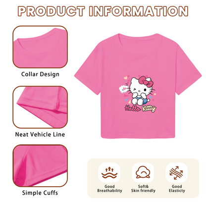 Lovely Blushing Wink Hello Kitty Heart Theme Pink Crop Tee