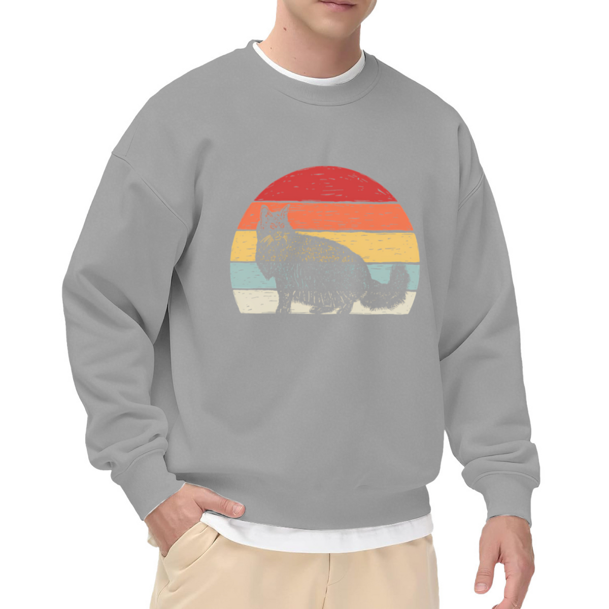 Vintage Retro Sunset Black Cat Crewneck Sweatshirt for Cat Lovers