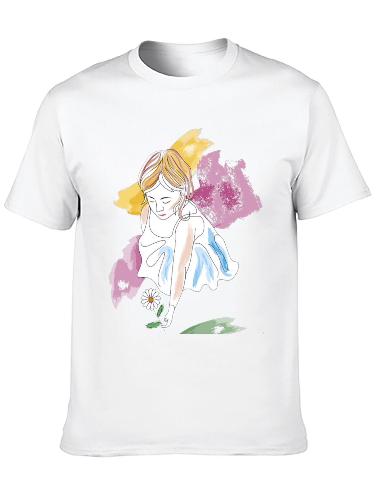Girl with Daisy T-Shirt - Artistic Graphic Tee