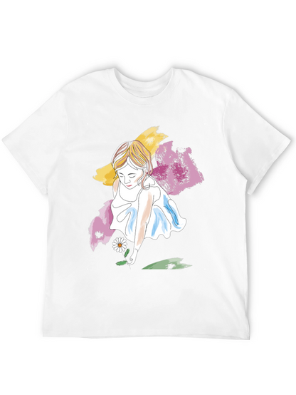 Girl with Daisy T-Shirt - Artistic Graphic Tee