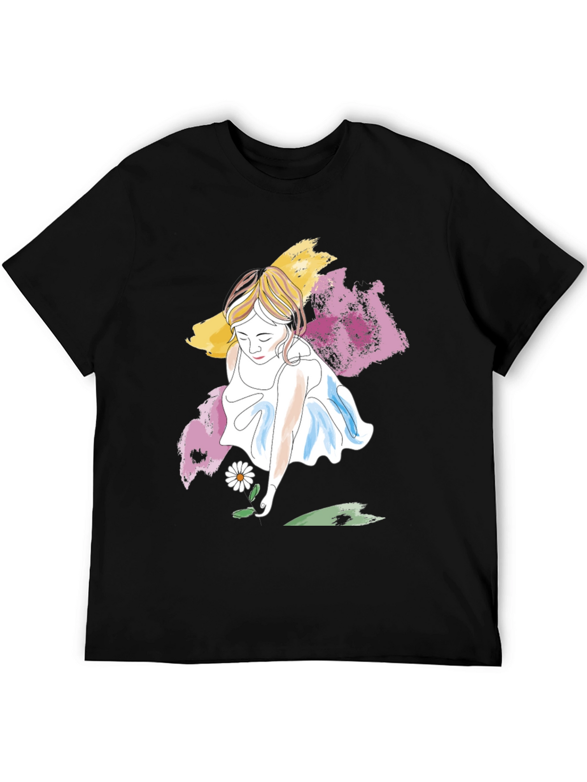 Girl with Daisy T-Shirt - Artistic Graphic Tee