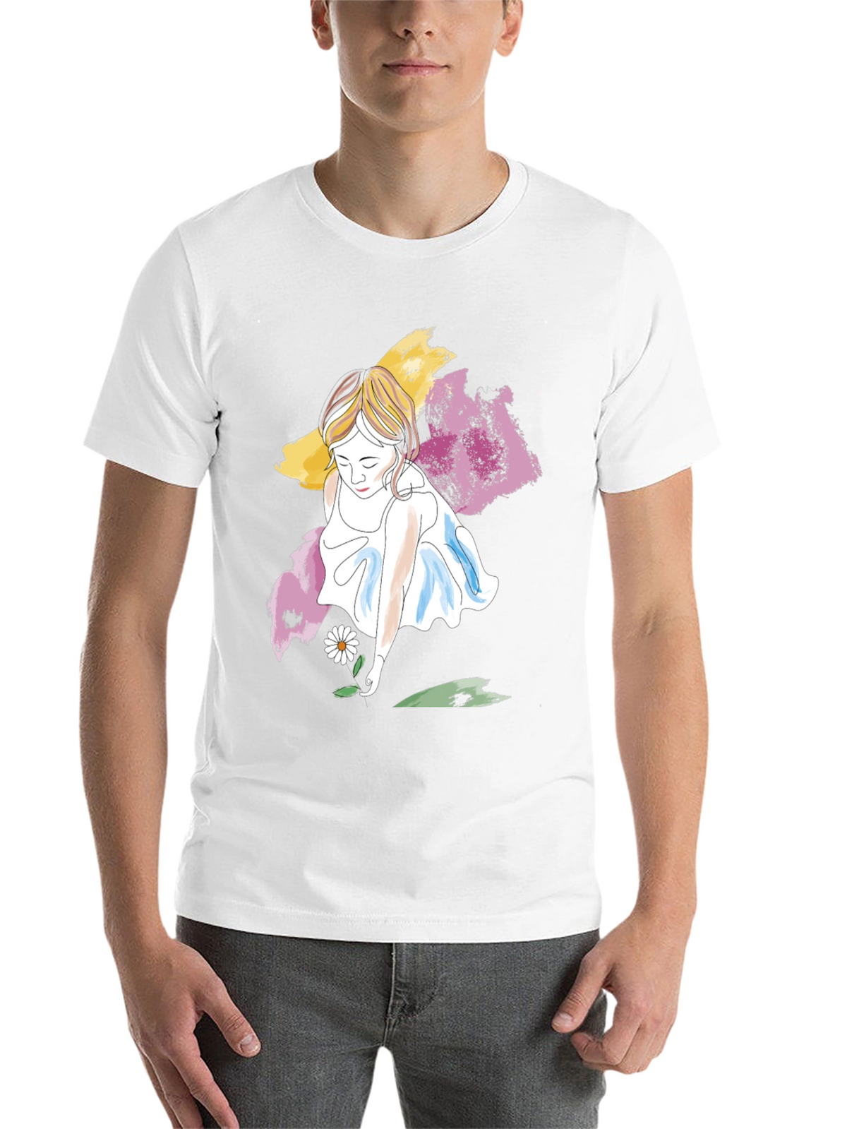 Girl with Daisy T-Shirt - Artistic Graphic Tee
