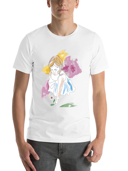 Girl with Daisy T-Shirt - Artistic Graphic Tee