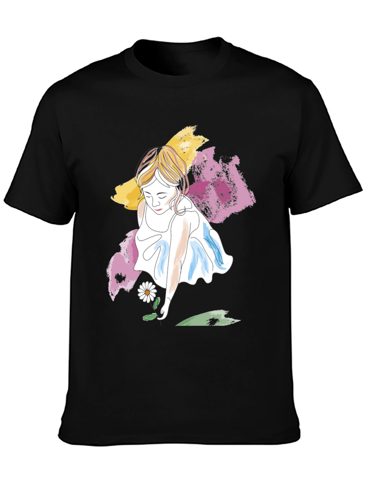 Girl with Daisy T-Shirt - Artistic Graphic Tee