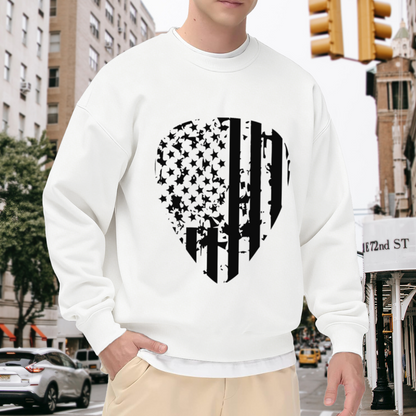 Distressed American Flag Guitar Pick Crewneck Sweatshirt | Grunge Patriotic Musician Pullover, 4th of July Gift