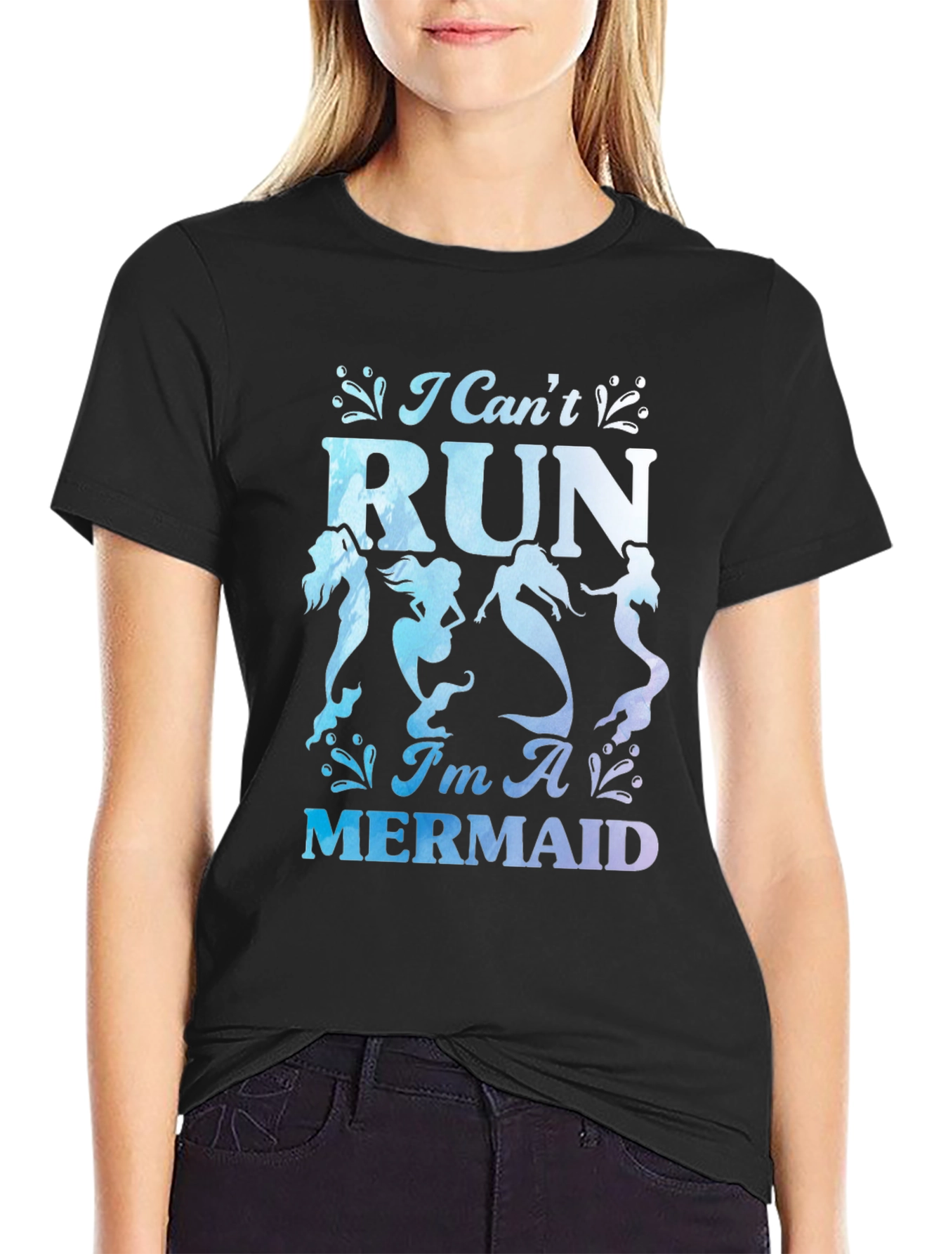 I Cant Run Im A Mermaid Graphic Tee - Black