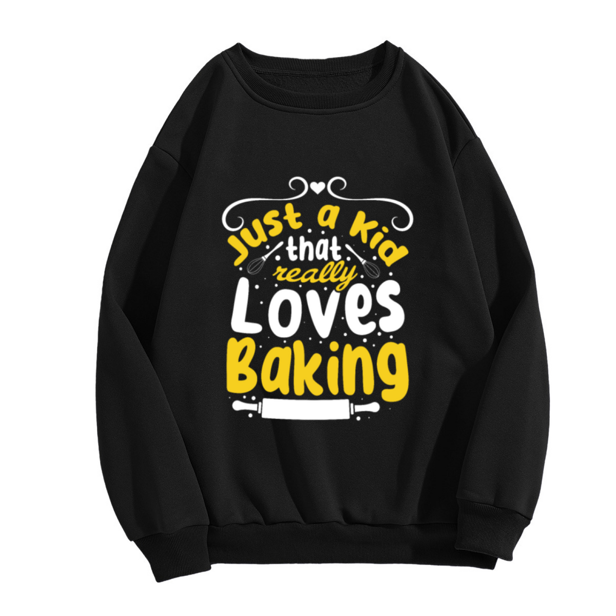 Just A Kid That Really Loves Baking Baker Crewneck Sweatshirt | Kids Baking Whisk Graphic Pullover, Young Baker Gift