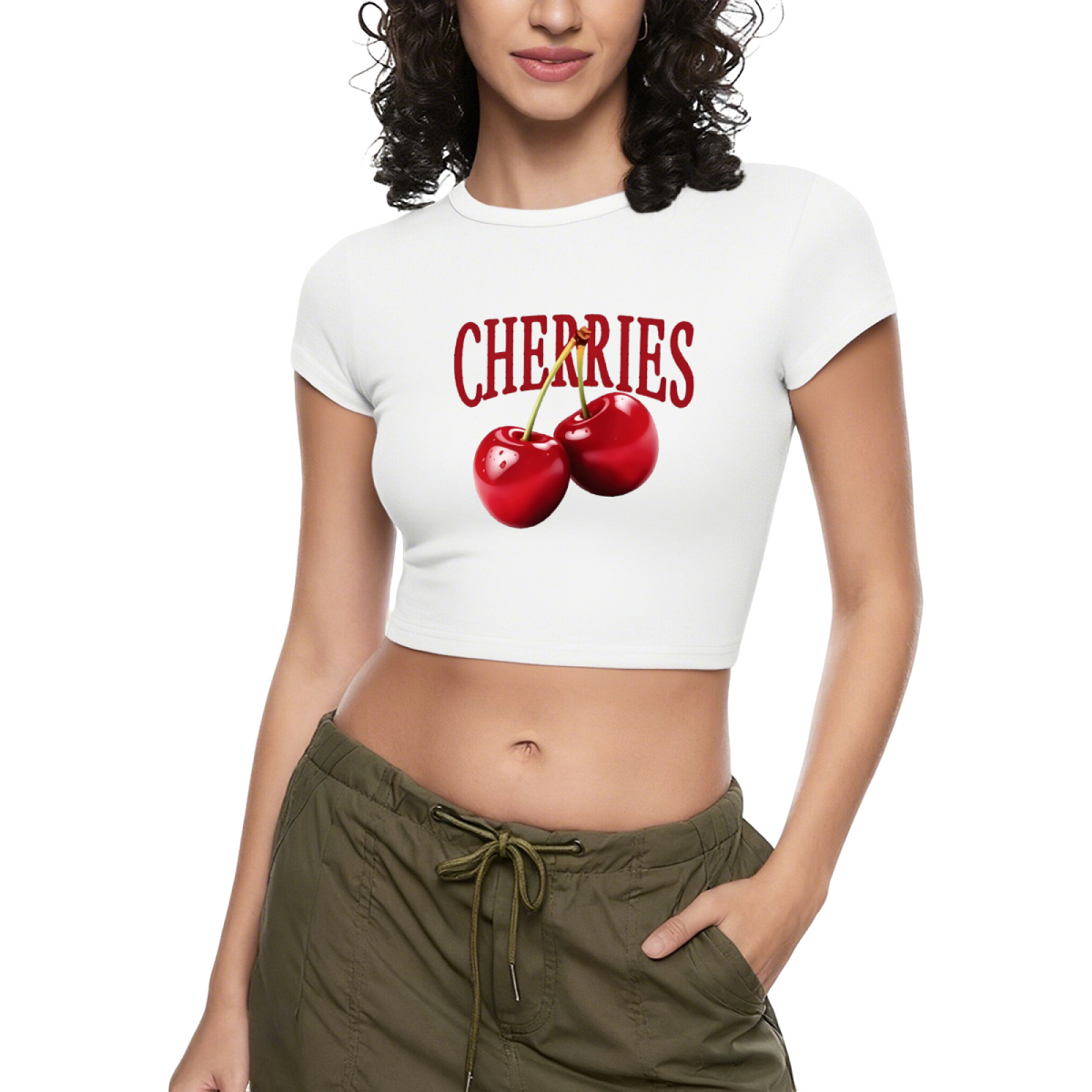 Juicy CHERRIES Fruit Print Vibrant Red Crop Top