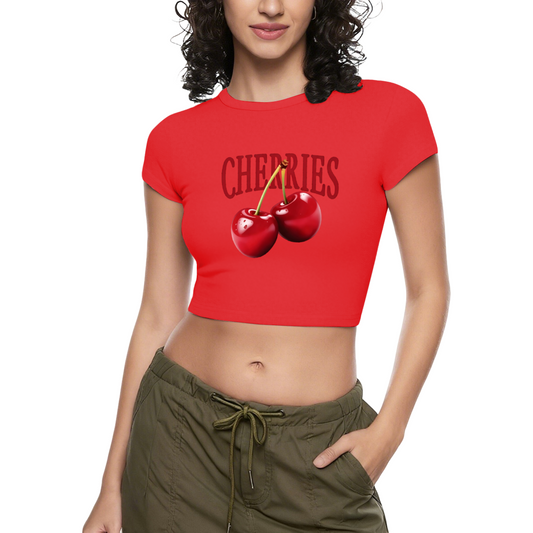 Juicy CHERRIES Fruit Print Vibrant Red Crop Top