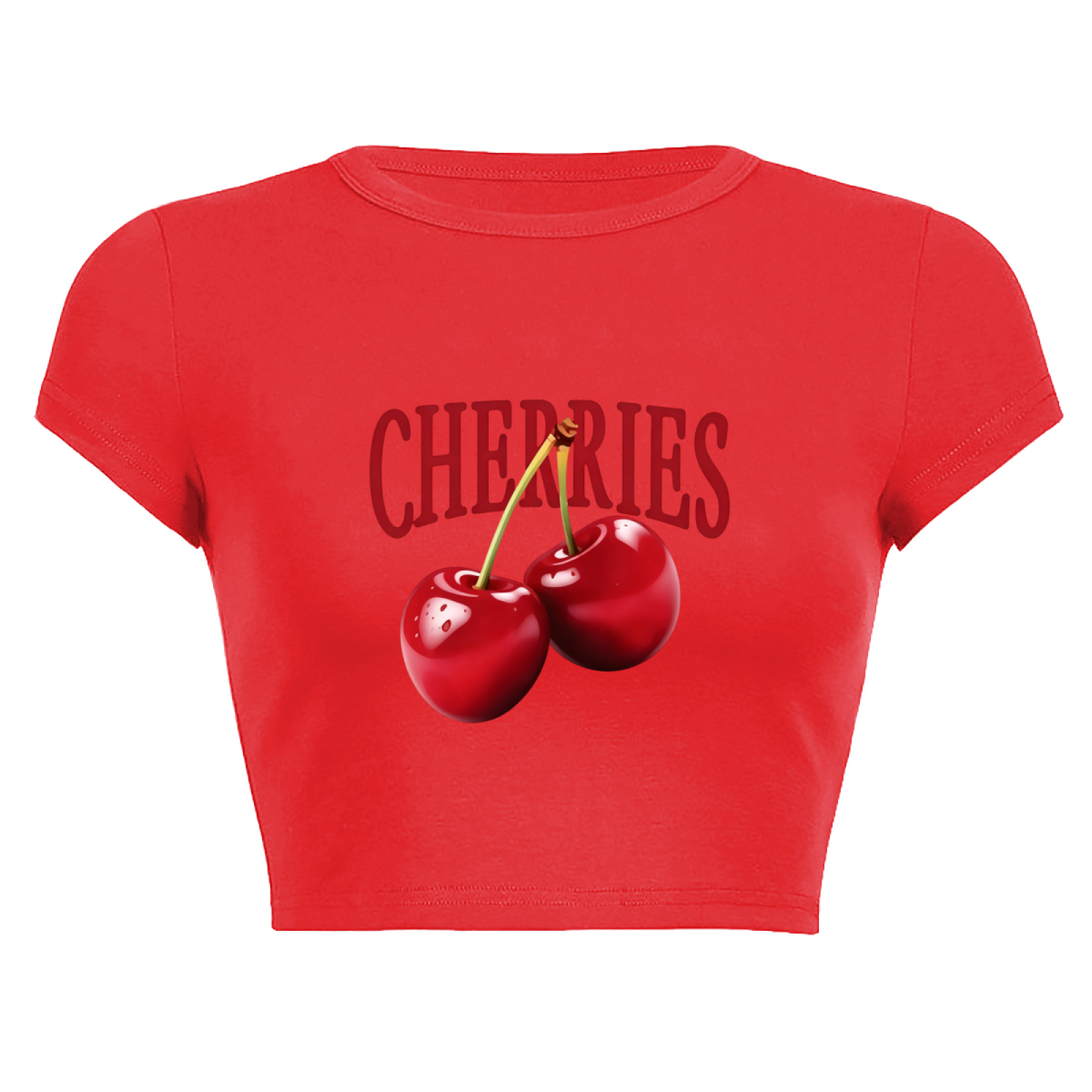 Juicy CHERRIES Fruit Print Vibrant Red Crop Top