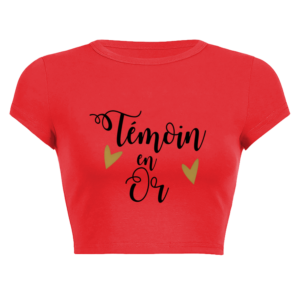 T¨¦moin en Or Gold Heart Bridesmaid Red Crop Tee