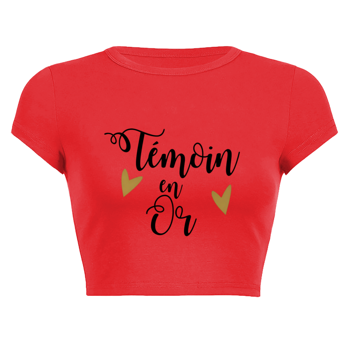 T¨¦moin en Or Gold Heart Bridesmaid Red Crop Tee