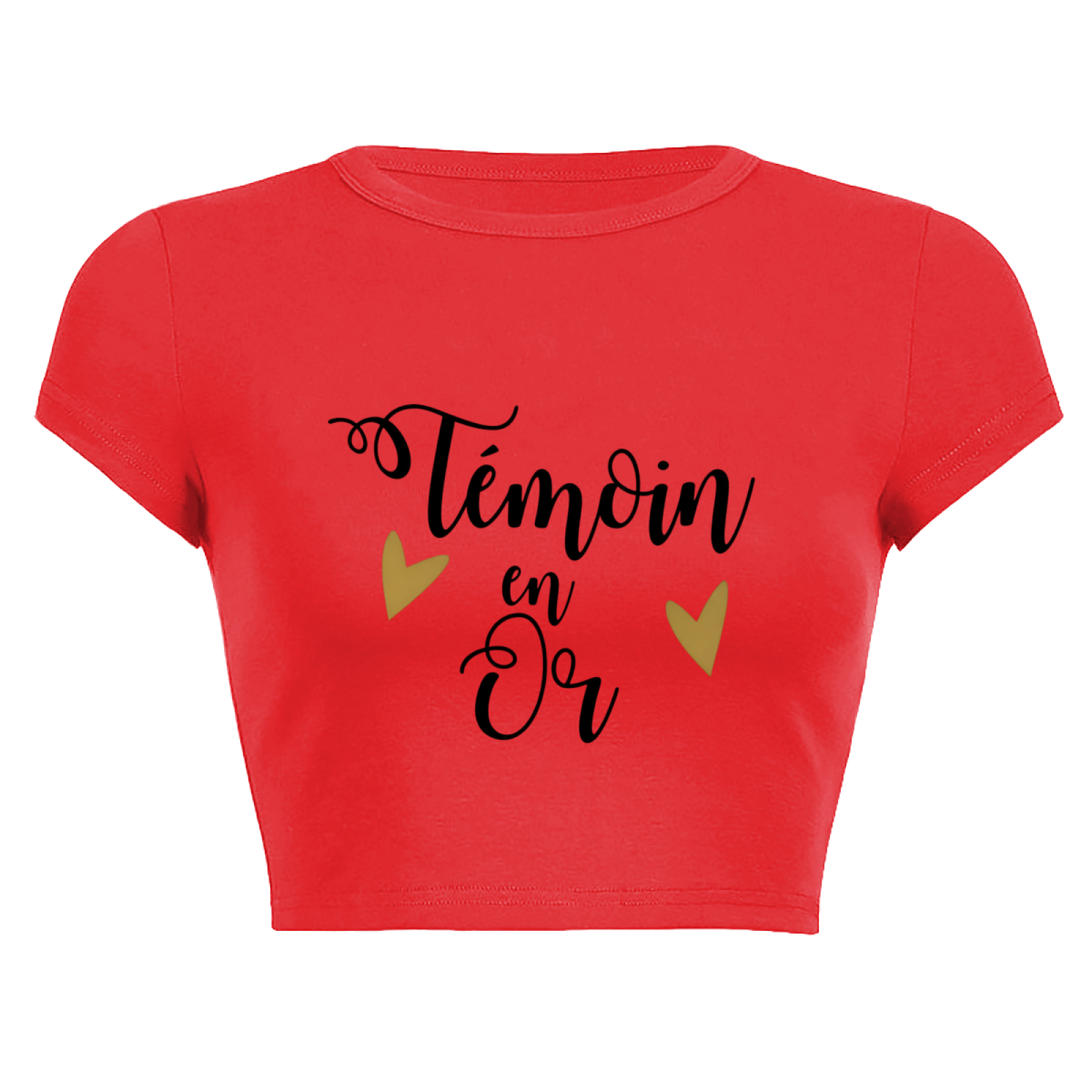 T¨¦moin en Or Gold Heart Bridesmaid Red Crop Tee