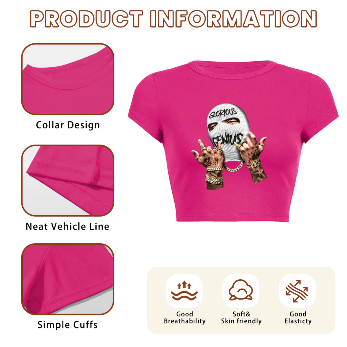 Hot Pink Glorious Genius Balaclava Streetwear Crop Top