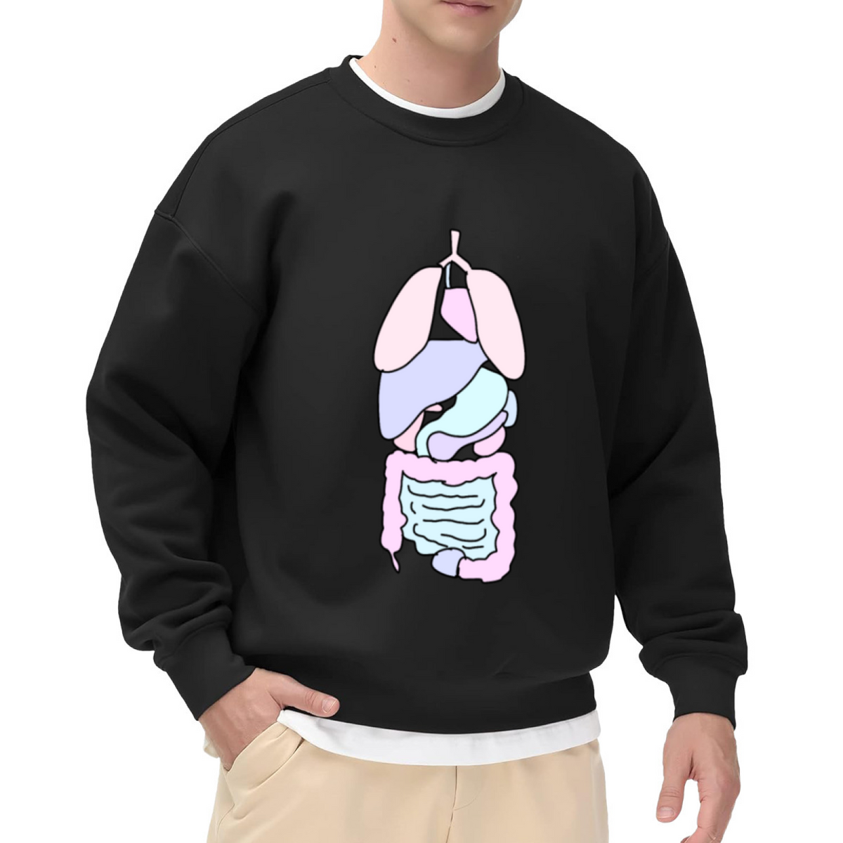 Pastel Internal Organs Anatomy Crewneck Sweatshirt | Quirky Human Body Graphic Pullover, Biology Medical Gift