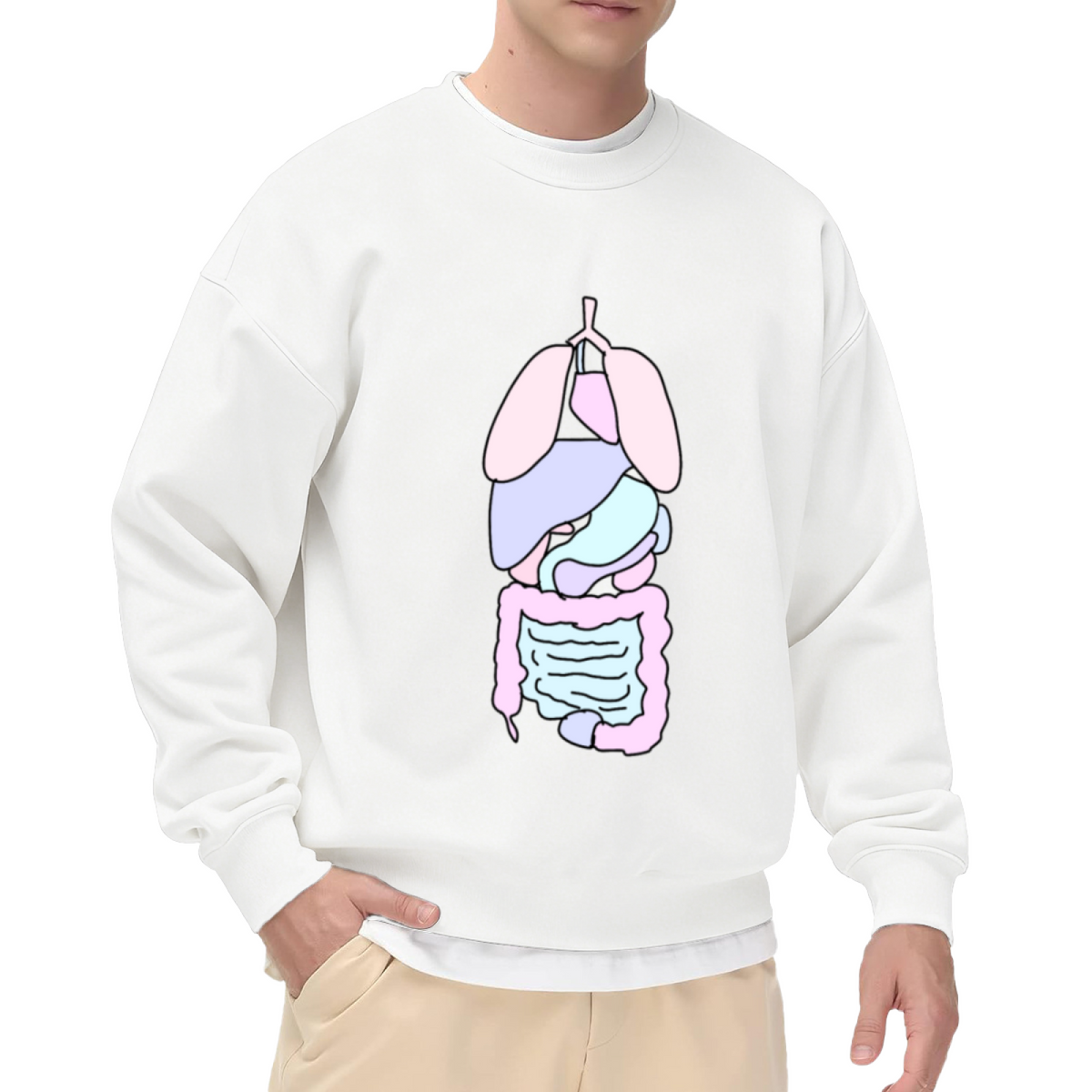 Pastel Internal Organs Anatomy Crewneck Sweatshirt | Quirky Human Body Graphic Pullover, Biology Medical Gift