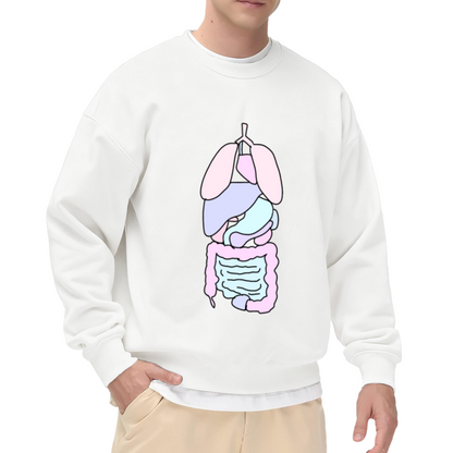Pastel Internal Organs Anatomy Crewneck Sweatshirt | Quirky Human Body Graphic Pullover, Biology Medical Gift