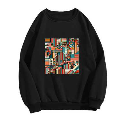 Geometric American Cityscape Crewneck Sweatshirt | Retro Patriotic Color Block Pullover, Abstract Building Graphic Top, Independence Day Gift