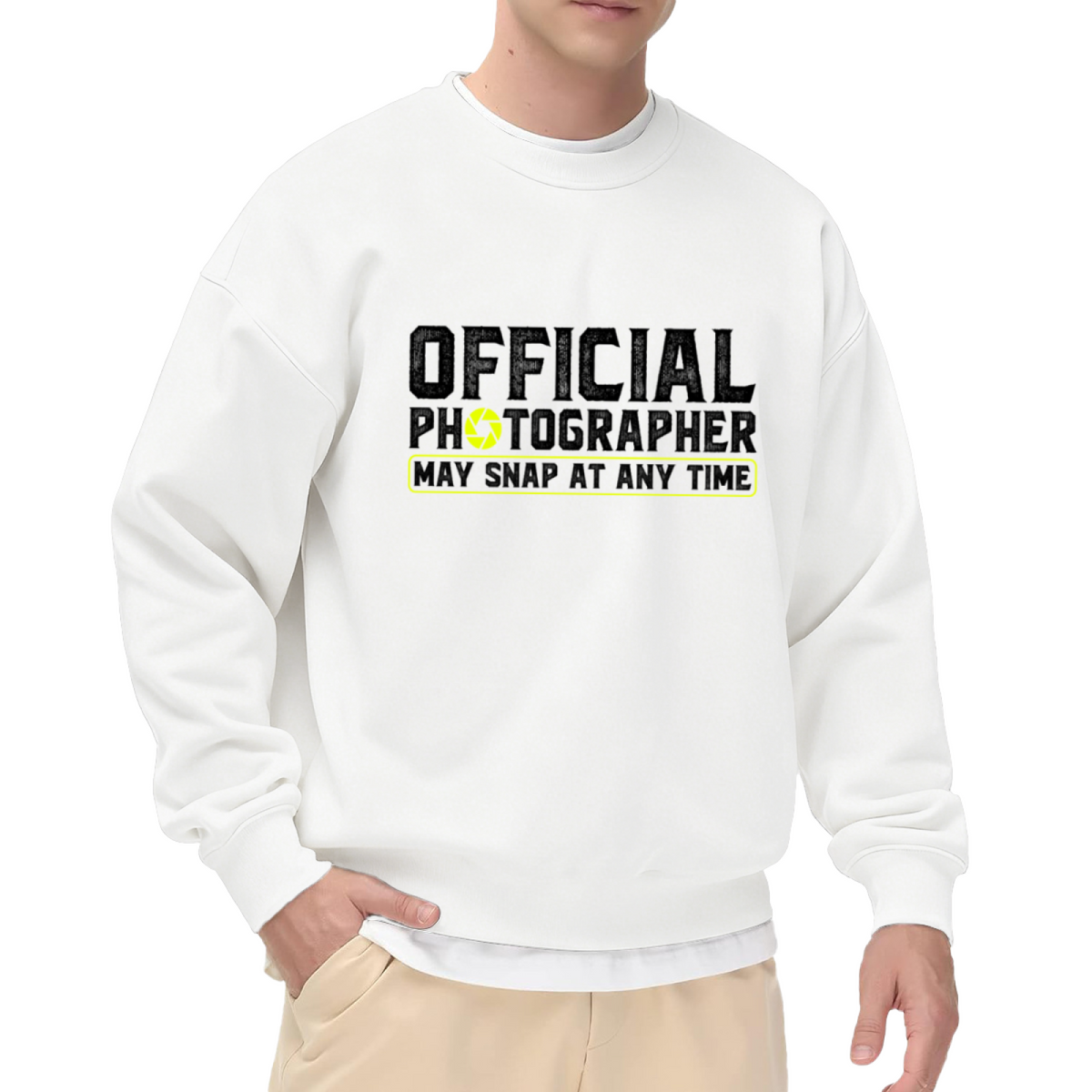 Official Photographer May Snap At Any Time Sweatshirt | Funny Camera Graphic Crewneck, Photography Lover Pullover Top, Photographer Gift