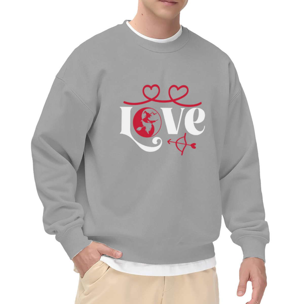 Witchy Love Crewneck Sweatshirt with Flying Witch Heart and Arrow Graphic