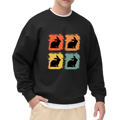 Pop Art Rabbit Silhouette Grid Crewneck Sweatshirt | Retro Color Block Bunny Graphic Pullover, Easter Bunny Gift