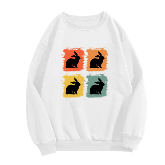 Pop Art Rabbit Silhouette Grid Crewneck Sweatshirt | Retro Color Block Bunny Graphic Pullover, Easter Bunny Gift