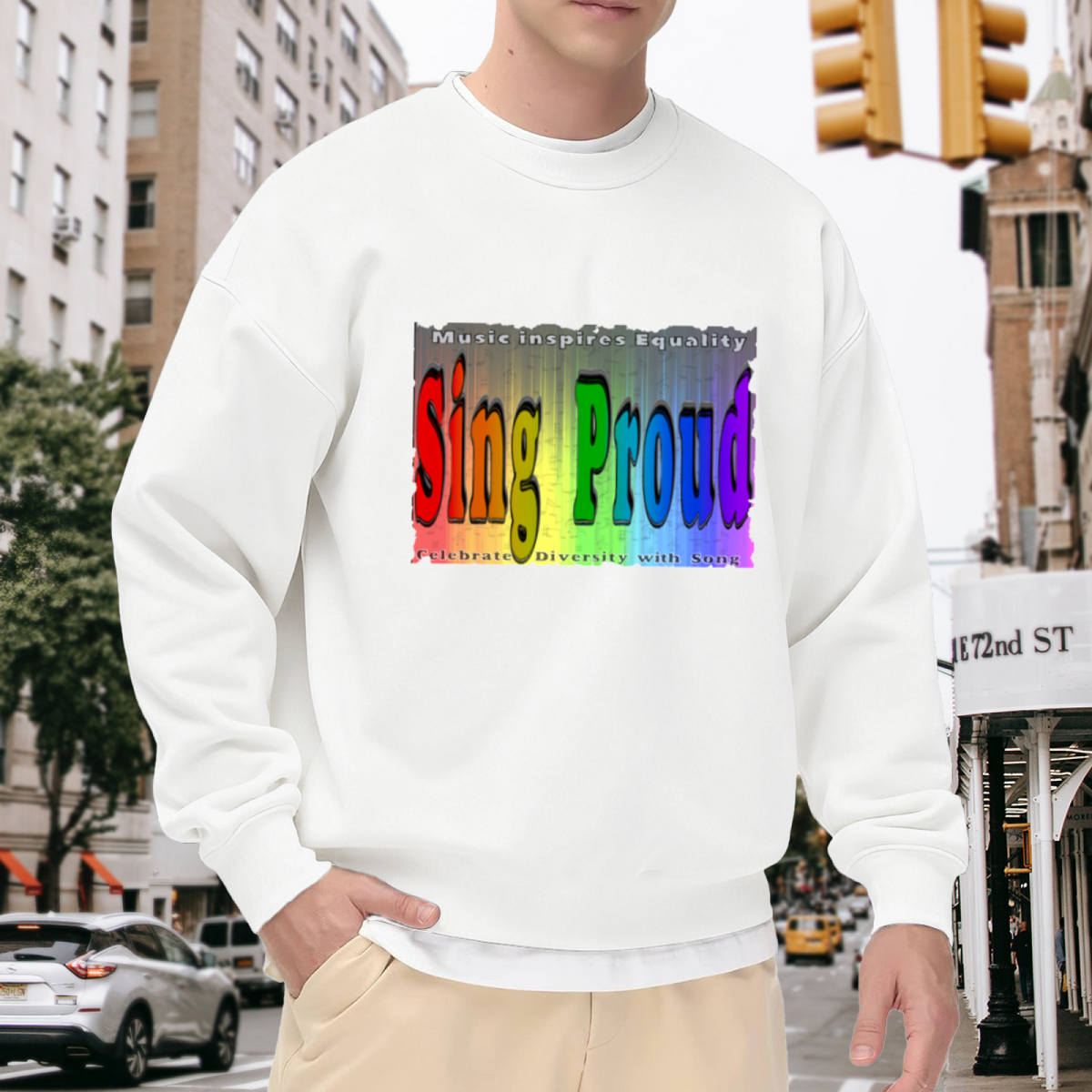Sing Proud Music Inspires Equality Sweatshirt | Pride Rainbow Gradient Graphic Crewneck, Diversity Song Pullover Top, Pride Month Gift
