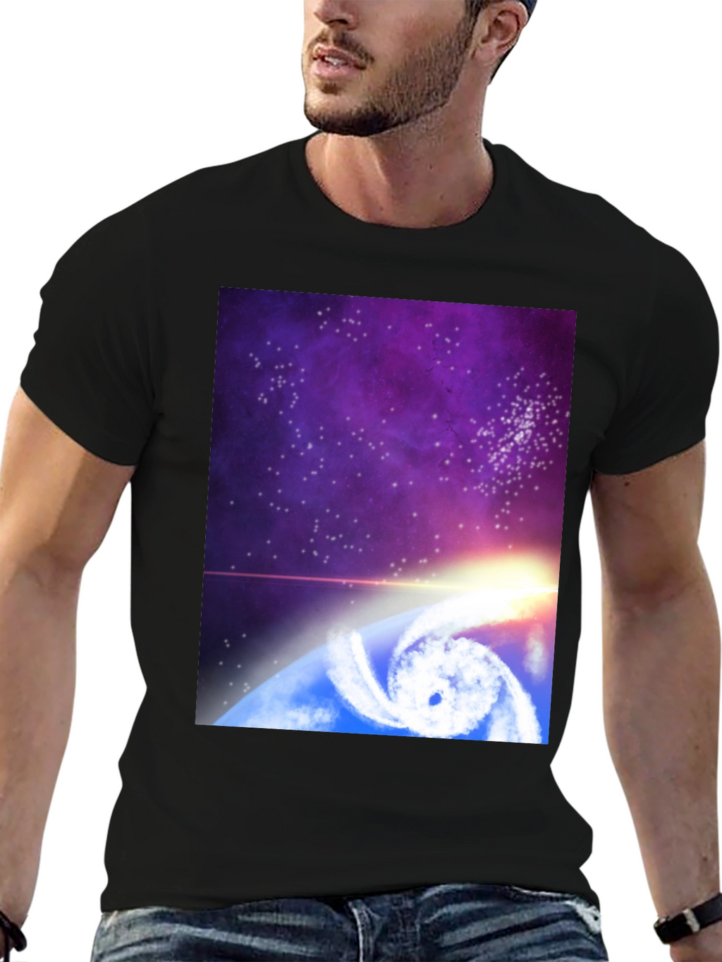 Cosmic Hurricane Graphic Tee - Black Cotton Blend