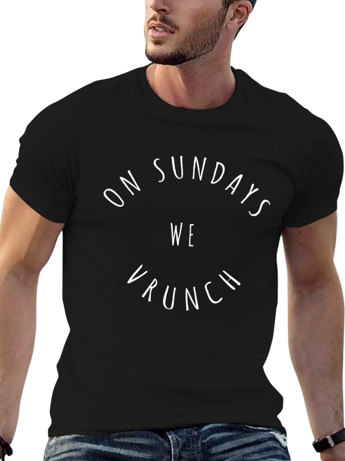 On Sundays We Vrunch Graphic Tee - Black
