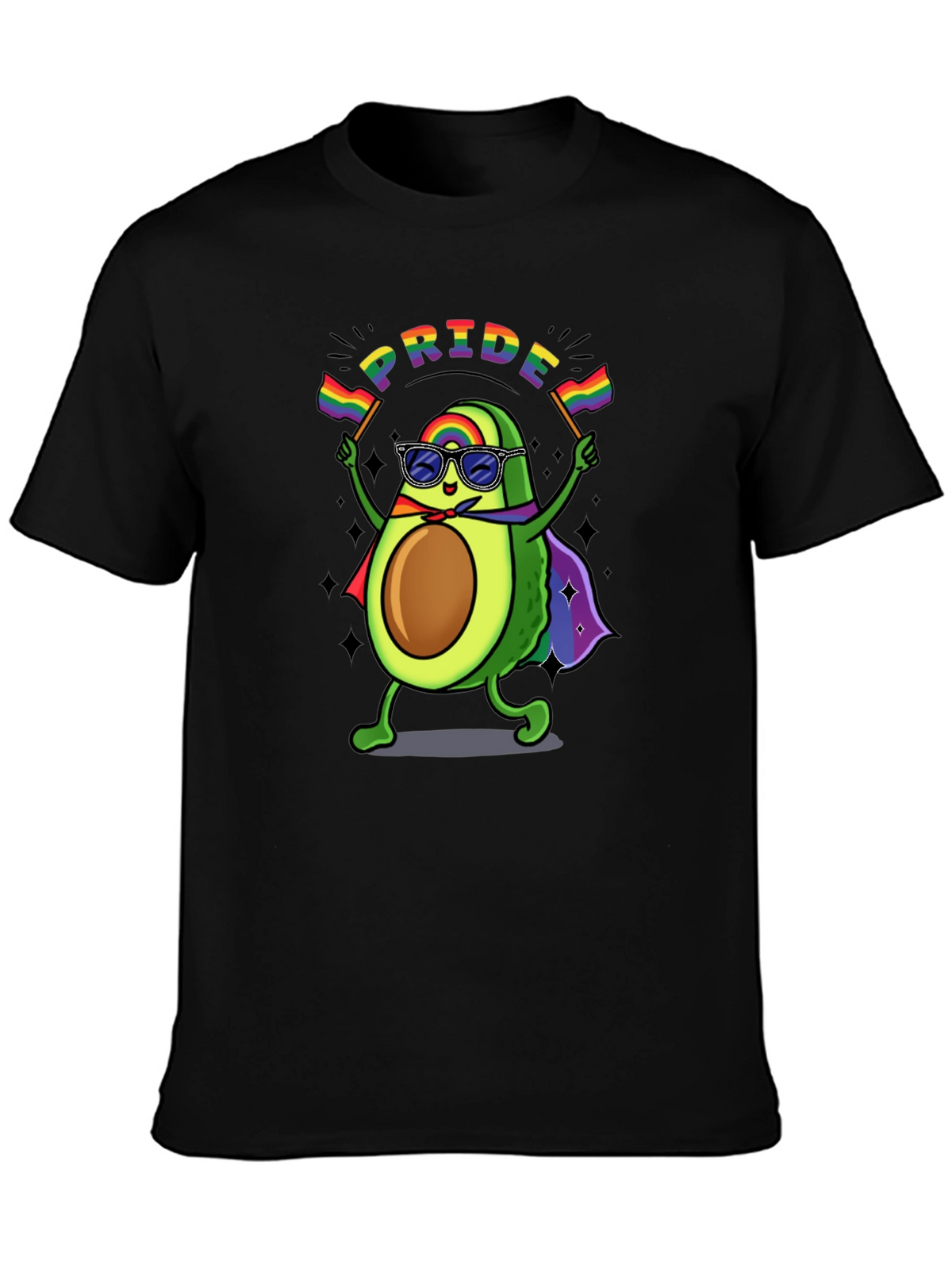 Pride Avocado T-Shirt - Black Crew Neck Cotton Tee