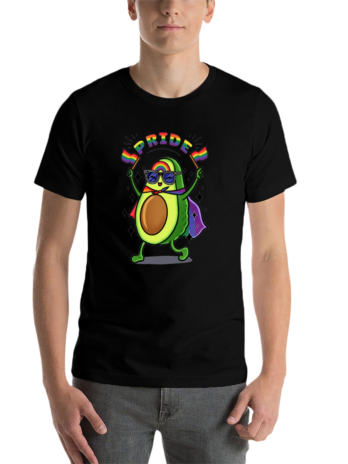 Pride Avocado T-Shirt - Black Crew Neck Cotton Tee