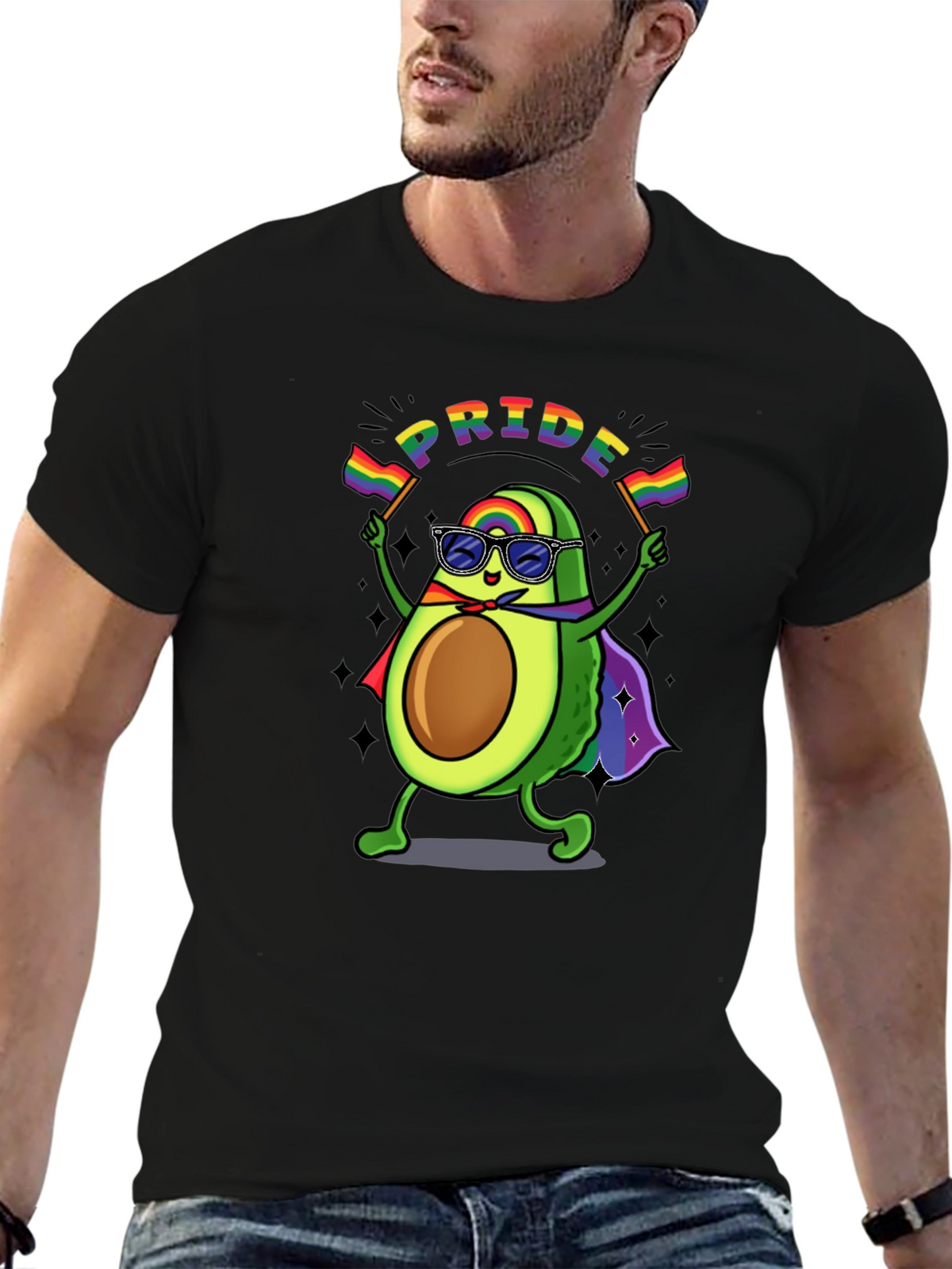 Pride Avocado T-Shirt - Black Crew Neck Cotton Tee
