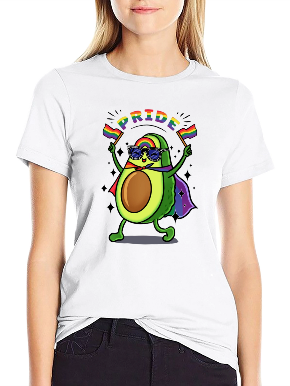 Pride Avocado T-Shirt - Black Crew Neck Cotton Tee