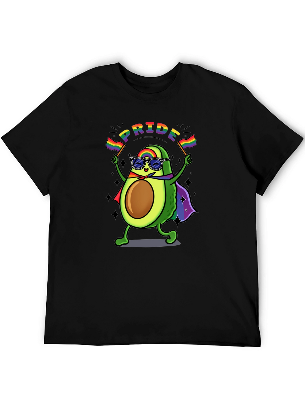Pride Avocado T-Shirt - Black Crew Neck Cotton Tee