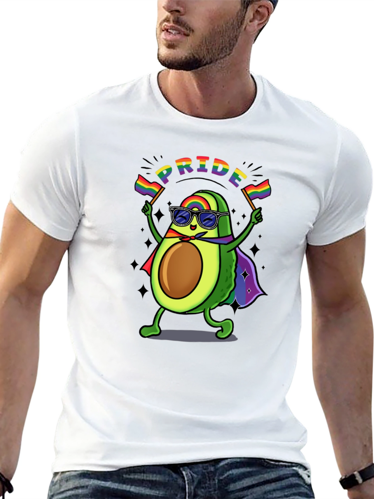 Pride Avocado T-Shirt - Black Crew Neck Cotton Tee