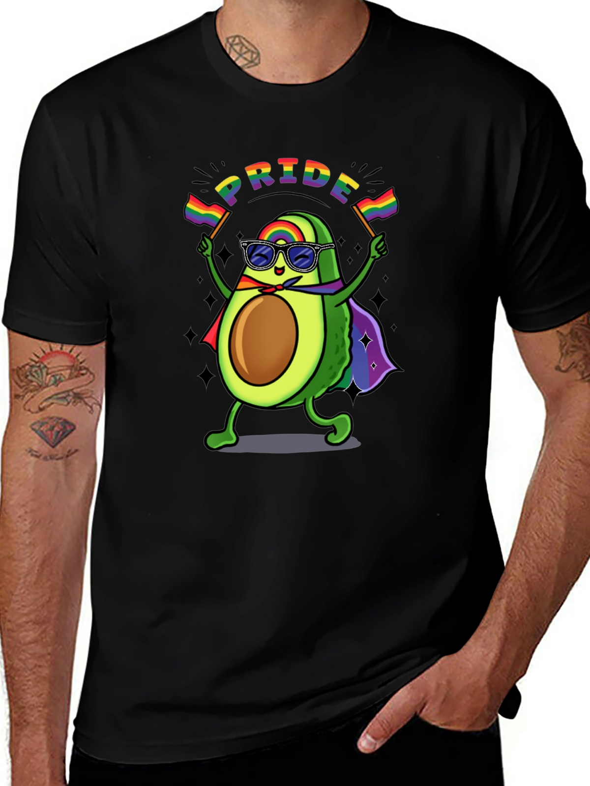 Pride Avocado T-Shirt - Black Crew Neck Cotton Tee