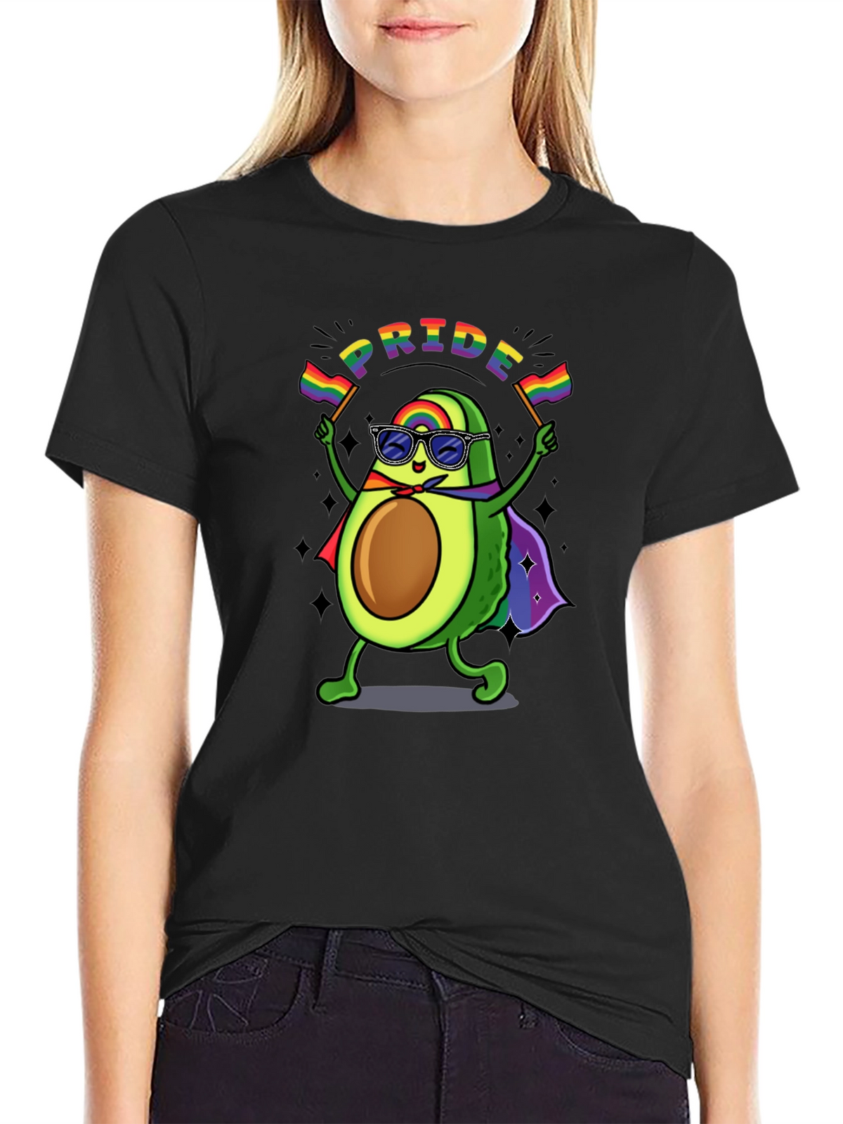 Pride Avocado T-Shirt - Black Crew Neck Cotton Tee