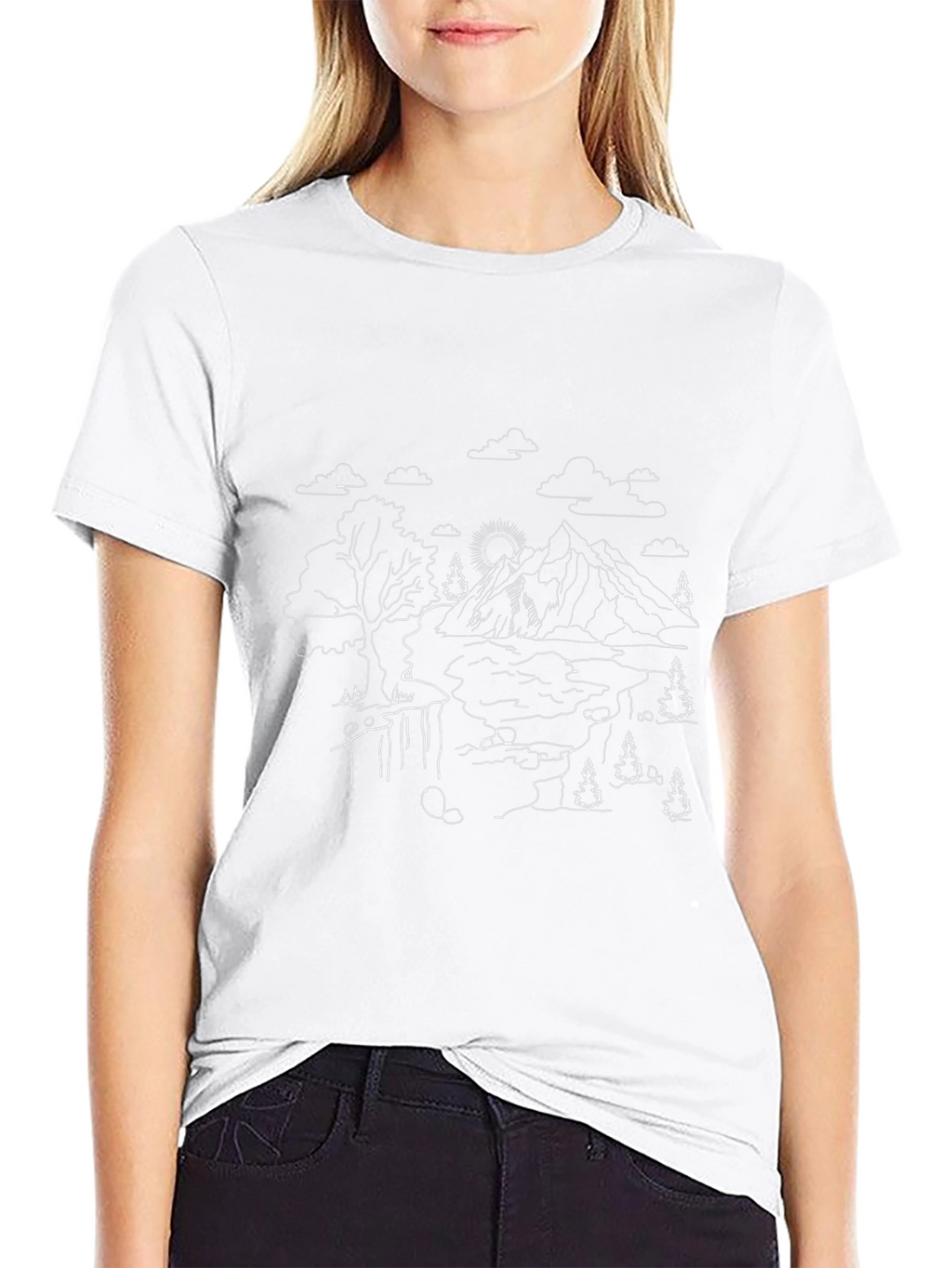 Nature Line Art Tee - Black Cotton Casual Shirt